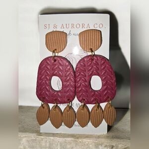 Burgunfy and Tan Leaf Earrings